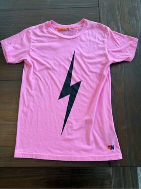 Aviator Nation Kids' Pink Lightning Bolt Tee - Size 4